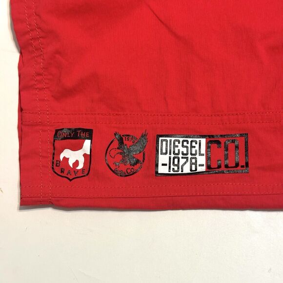 Diesel Beachwear Swim Shorts Mens Large Red 35” Waist 6” Inseam Snap Closure - Picture 7 of 11